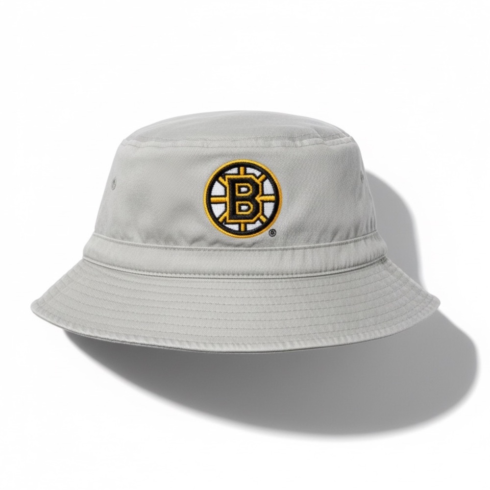 NHL Boston Bruins Logo Bucket Hat Khaki Cotton Fan Cap One Size